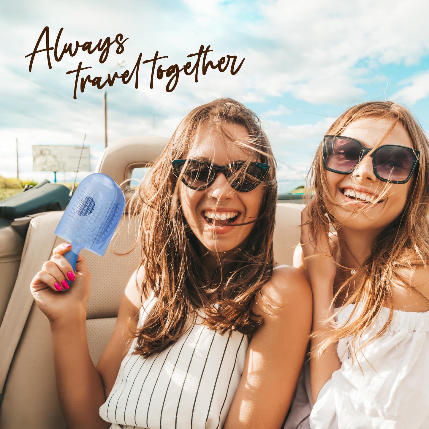 NuWay TravelC Detangling Hair Brush Set (2 Brushes) – Mix-n-Match Travel Case Colors, Patented Curved Vented Design with Protective Case for Wet or Dry Hair