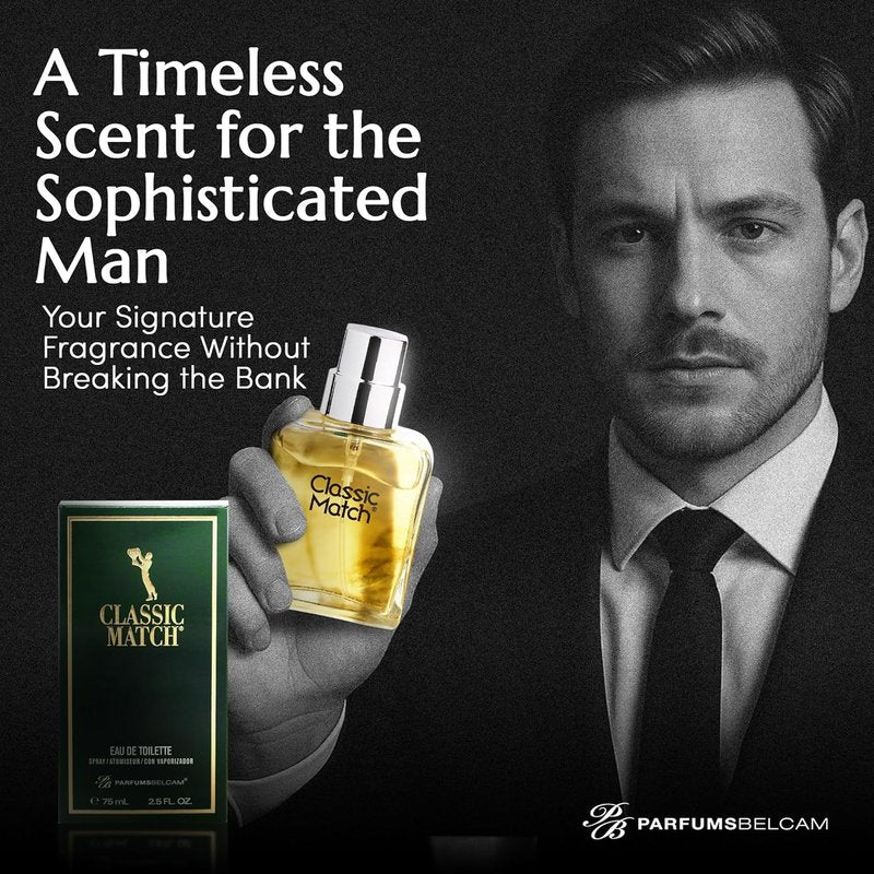 Classic Match Green Eau De Toilette Spray for Men - Fresh Chypre Cologne with Bergamot & Musk | 2.5 Fl Oz