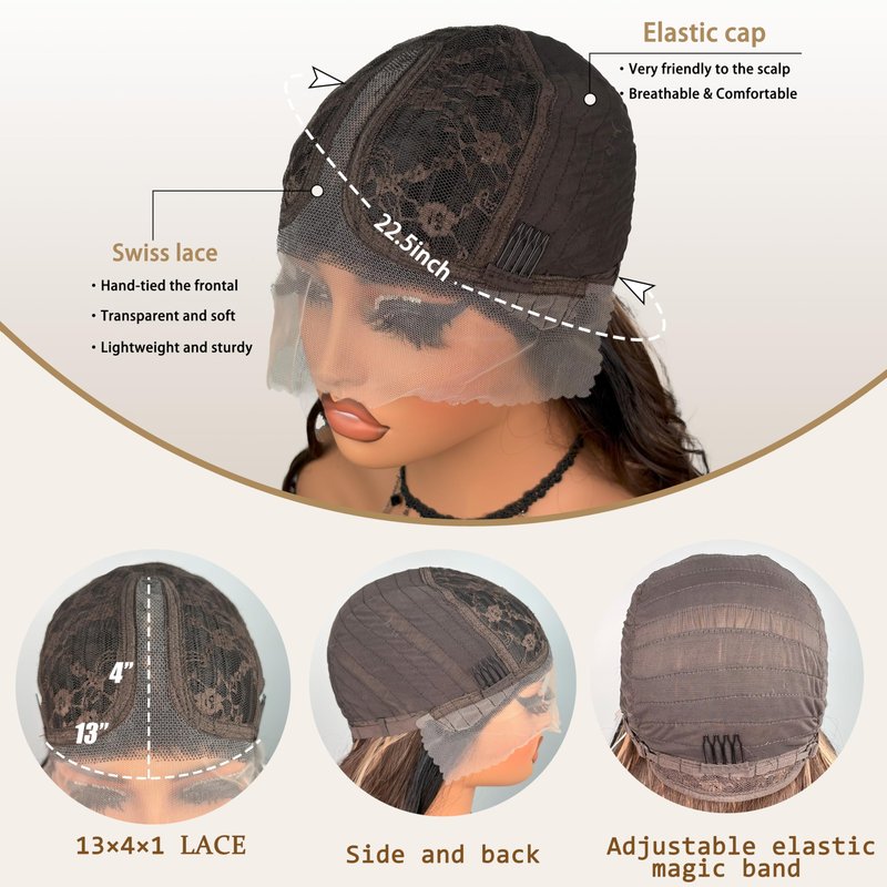 Lace Front curly Synthetic Wig for Women 32 Inch Long Deep Curly Wavy T part HD Transparent Glueless Lace wig Heat Resistant Fiber Pre Plucked Hairline with Baby Hair（Brown highlights）