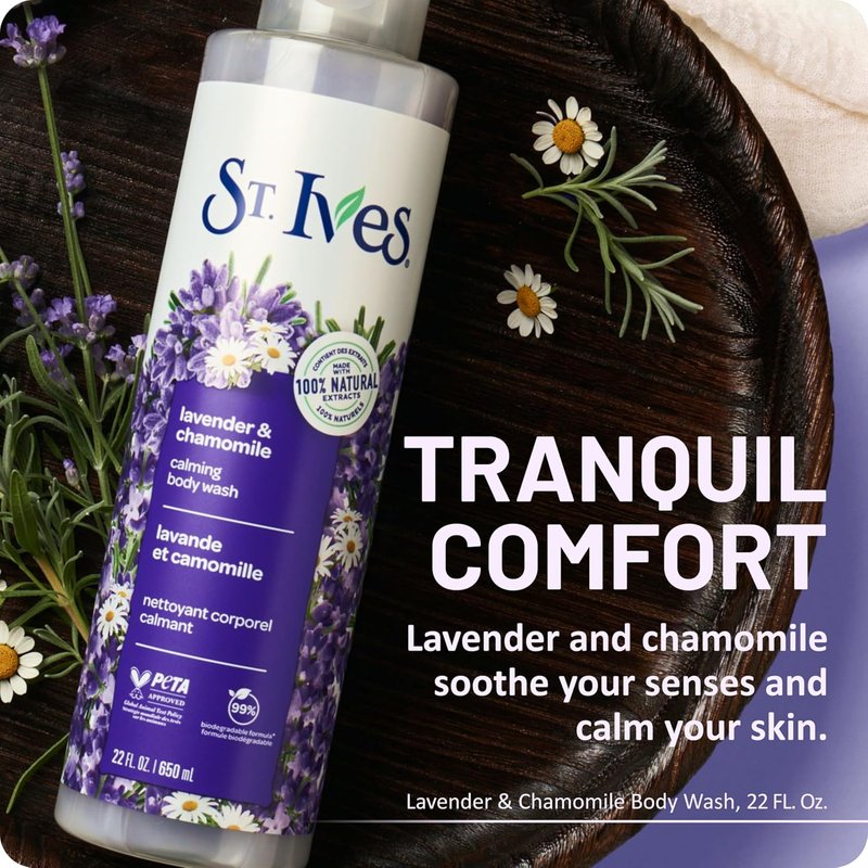 Lavender & Chamomile Body Wash - Calming Natural Extracts, 22oz | Moisturizing Daily Shower Gel