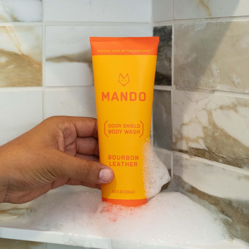 Mando Smooth Solid Stick (2.6 Ounce) + Acidified Body Wash (8.5 Ounce) - Clinically Proven to Block Odor All Day - Whole Body Safe For Pits, Packages + Feet (Mt. Fuji)