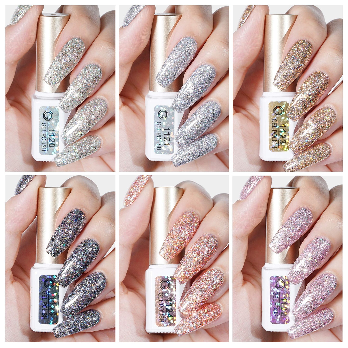 GAOY Chrome Platinum Glitter Nail Polish Set, 6 Colors Including Sparkly Shiny UV LED Soak Off Black Silver Pink Gel Polish Kit Home DIY Manicure Nail Salon Varnish