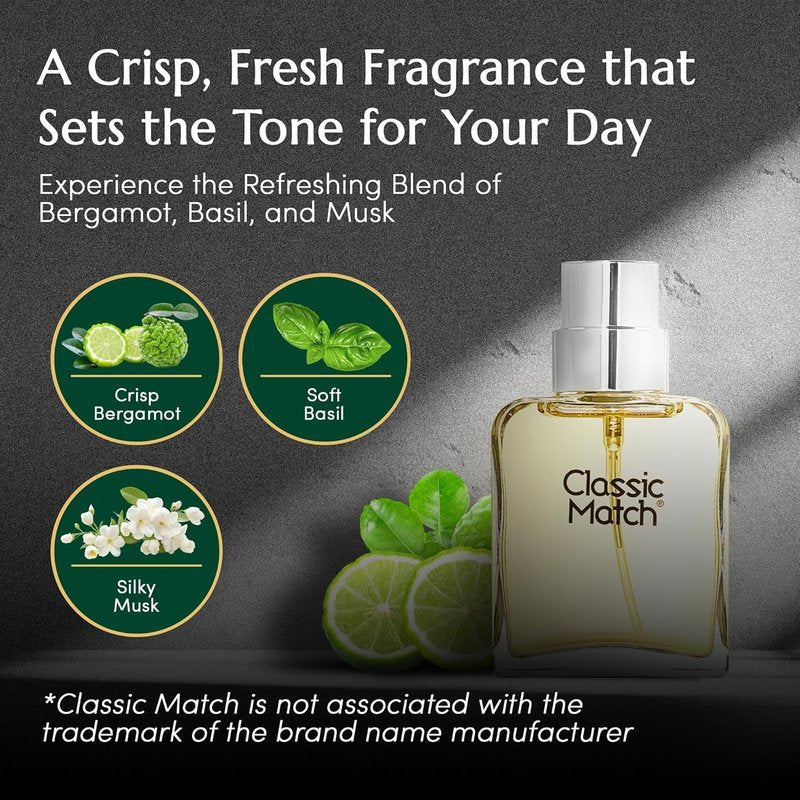 Classic Match Green Eau De Toilette Spray for Men - Fresh Chypre Cologne with Bergamot & Musk | 2.5 Fl Oz