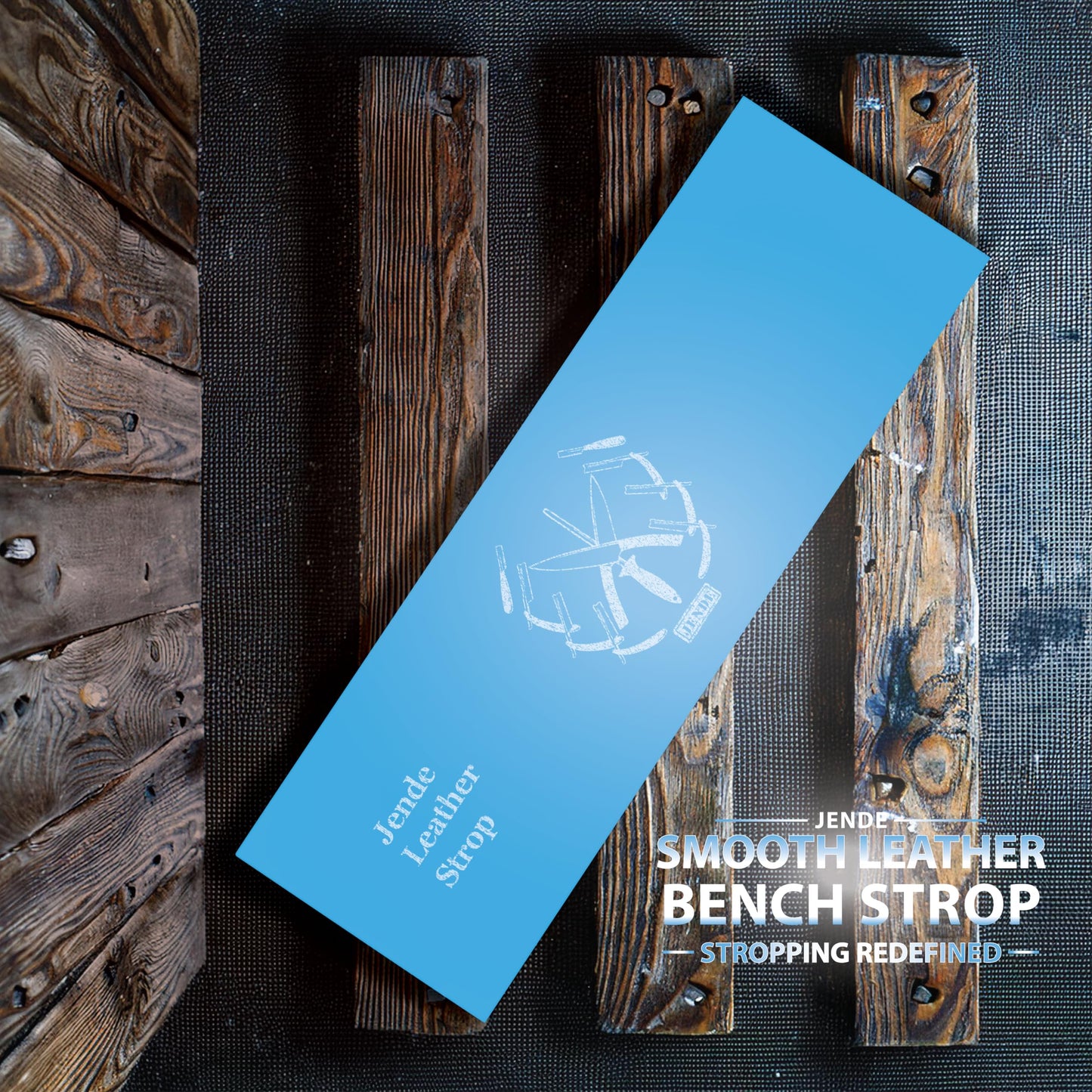 Jende 210x70mm Cow Leather Knife Strop on 3/4" thick weatherproof acrylic-Leather Knife Strop