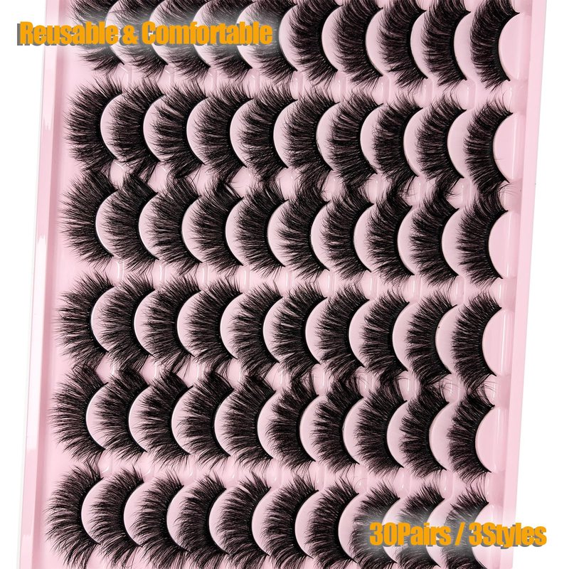 loladook Strip Lashes Bulk C Curl 30 Pairs Cat Eye Faux Mink Lashes Pack Wholesale 18mm Long 3D Volume Natural False Eyelashes Bulk