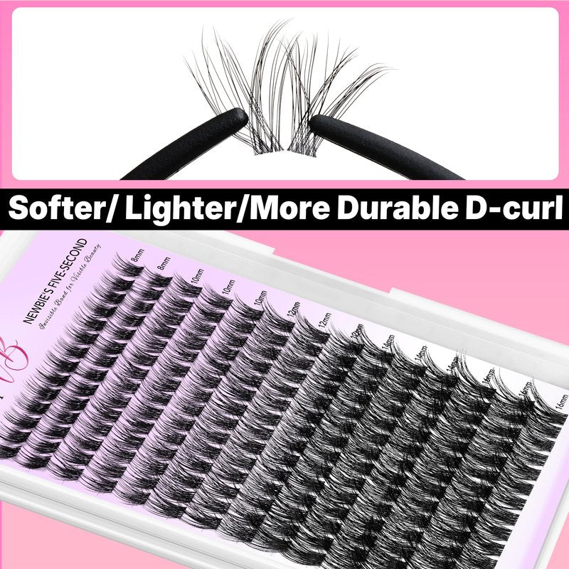 VEYESBEAUTY Lash Clusters Kit Individual Eyelash Extensions Thin & Invisible Band DIY False Eyelashes Newbie's Five-Second Series Wispy Lash Tray, Dreamy KIT with Bond&Seal Remover Applicator