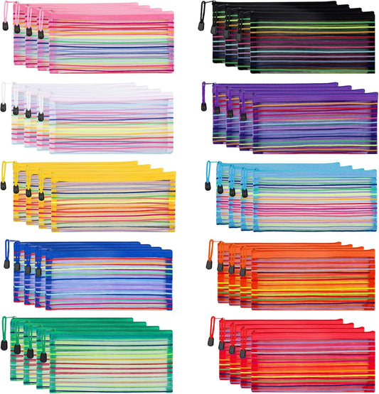 JARLINK 40-Pack Zipper Mesh Pouches | Colorful Storage for School, Office & Travel Accessories