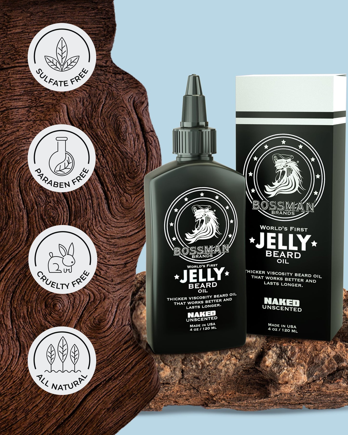 Bossman Jelly Beard Oil for Men - 3 Pack (12 oz in Total, Naked - Unscented) – Softens, Moisturizes & Conditions with Natural Ingredients