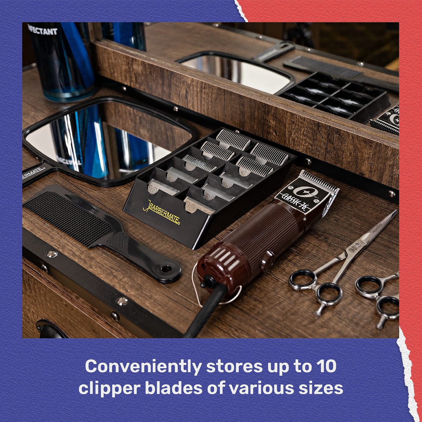 BarberMate Blade Rack Storage Tray - Holds 10 Clipper, Black (Pack of 2)