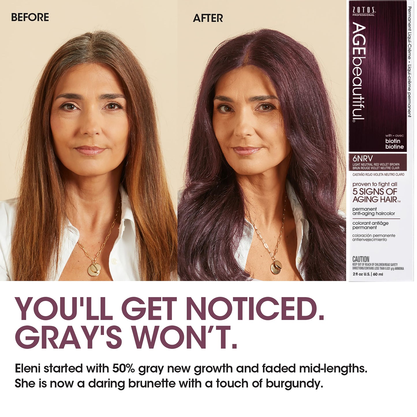 AGE beautiful Permanent Hair Dye 4NRV Dark Neutral Red Violet Brown - Burgundy/Red Violet Brown Hair Color Cream with 100% Gray Coverage, Anti-Aging Biotin Formula for Thicker, Fuller Hair