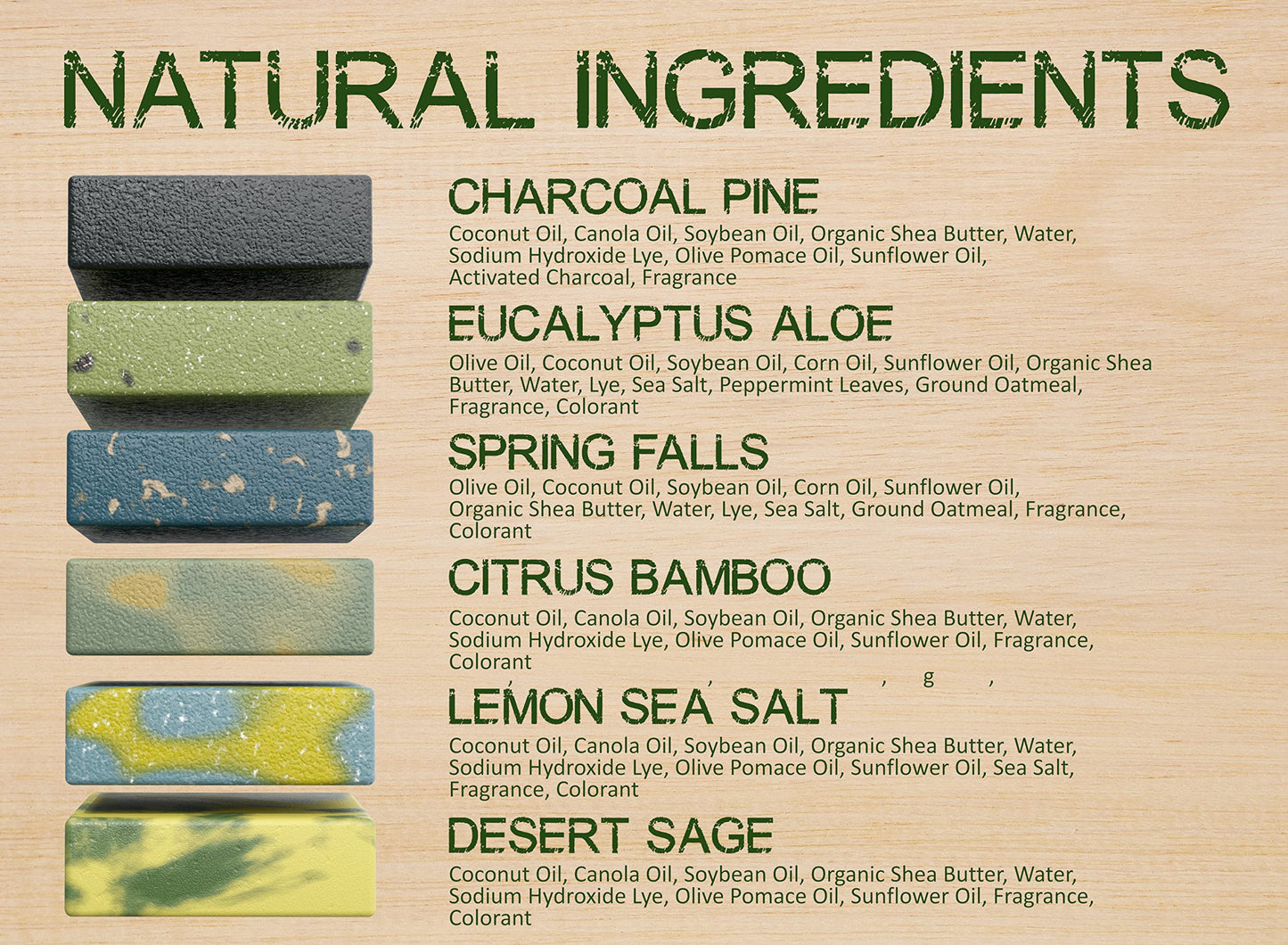 NATURAL AMERICAN ELEMENTS Men's Bar Soap - Masculine Scents, 100% Natural Soap for Men - Essential Oils, Organic Shea Butter - Made in USA, Body Wash - 5 oz (6pk)