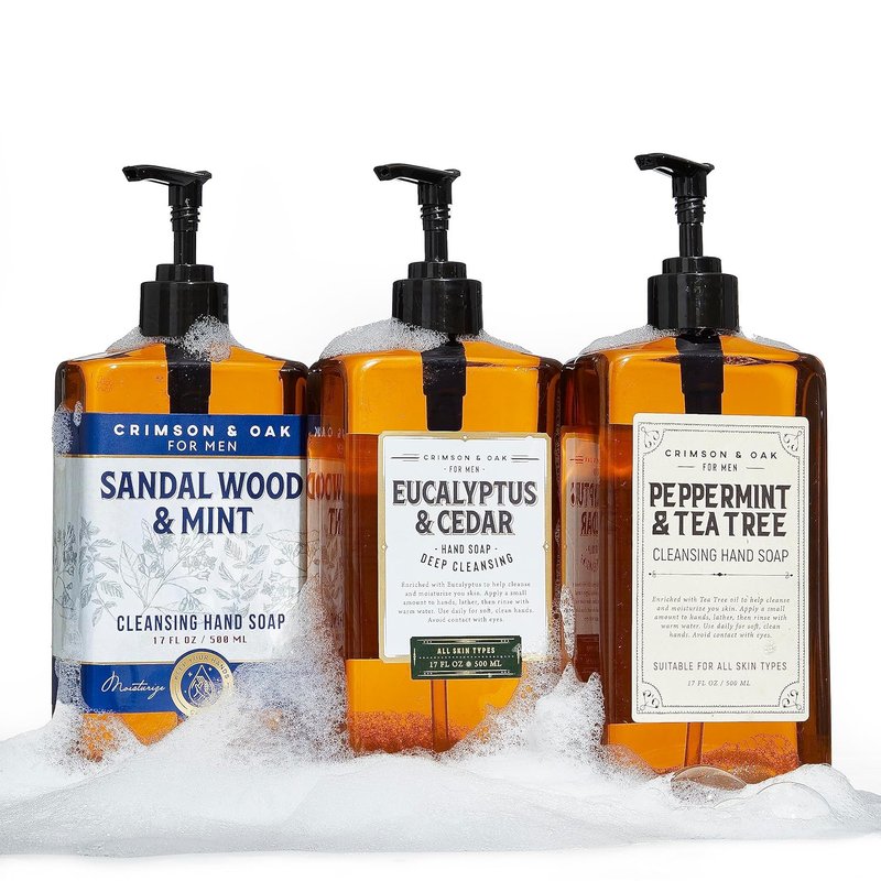 Crimson & Oak Men's Deep Cleansing Hand Soap - 17 Fl Oz Pump Dispenser | Pack of 3