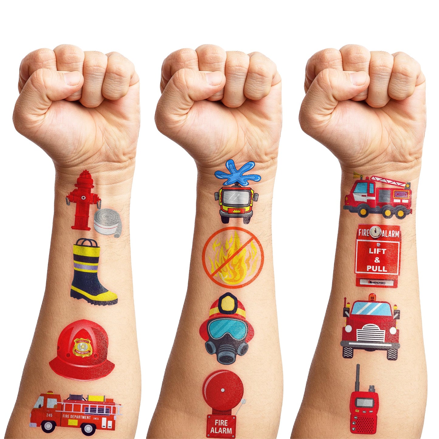 100 PCS Firetruck Temporary Tattoos for Kids - Firefighter Theme Birthday Party Supplies, Firehouse Stickers Favors & Decorations for Boys Girls School Rewards