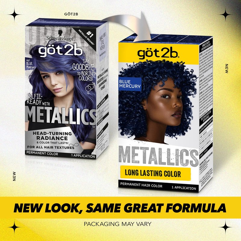 got2b Metallics Permanent Hair Dye, Blue Mercury M67, Hair Color for Women & Men, Formulated with Metallic-Shine Booster for Cool, Shimmering Tones, Lasts Up to 30 Washes, 1 Kit