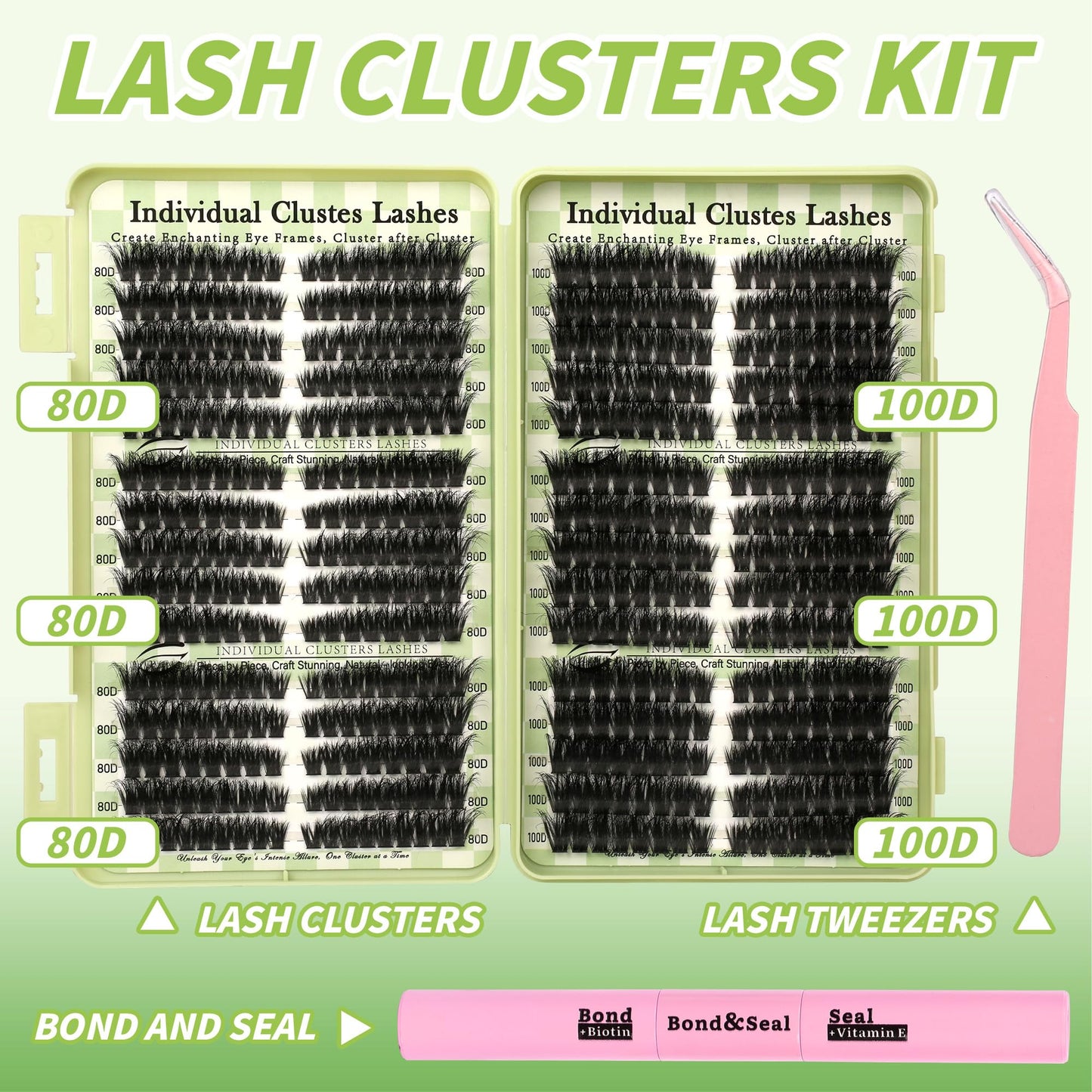 Gmagictobo Lash Clusters Kit Wispy Lash Clusters C Curl Cluster Eyelash Extensions Cat Eye Lashes Clusters 510Pcs Volume Individual Lashes Lash Glue Lash Tweezers