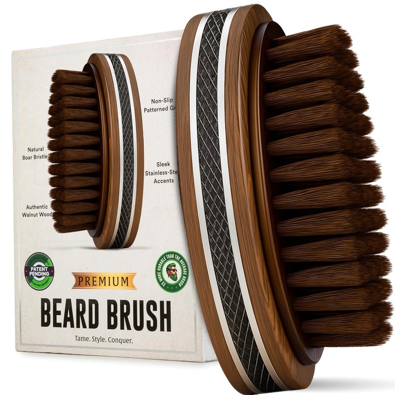 Premium Handmade Boar Bristle Beard Brush for Men - Natural Walnut Wood & Non-Slip Grip | Ideal for All Beard Lengths