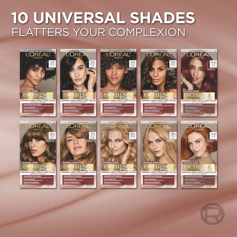 L’Oreal Paris Excellence Universal Nudes Permanent Hair Color, Ammonia Free Hair Dye for Gray Hair Coverage, 8N Natural Blonde, 1 Hair Dye Kit