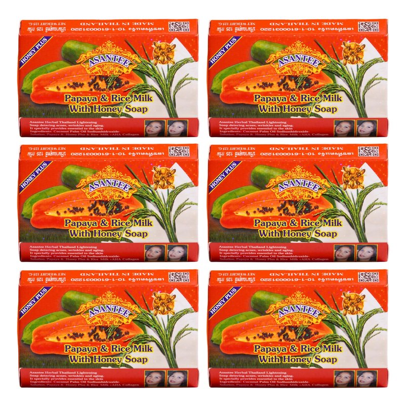 ASANTEE Papaya & Rice Milk with Honey Cleansing Soap 125 Grams (Pack of 6)