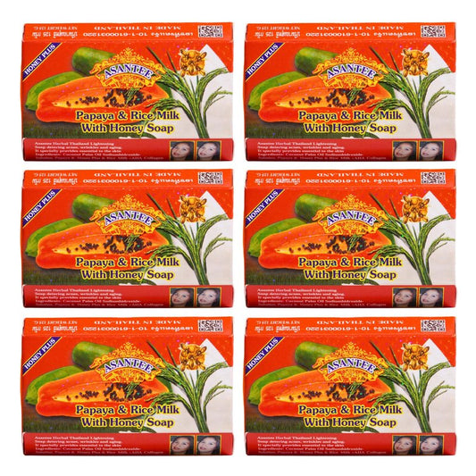 ASANTEE Papaya & Rice Milk with Honey Cleansing Soap 125 Grams (Pack of 6)