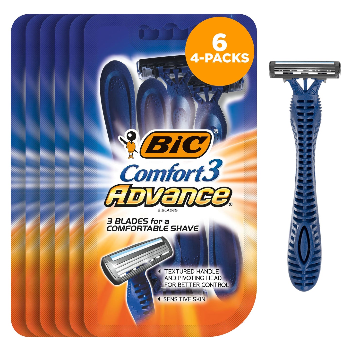 BIC Comfort 3 Advance Disposable Razors for Men, For an Ultra-Soothing and Close Shave, 4 Piece Razor Set