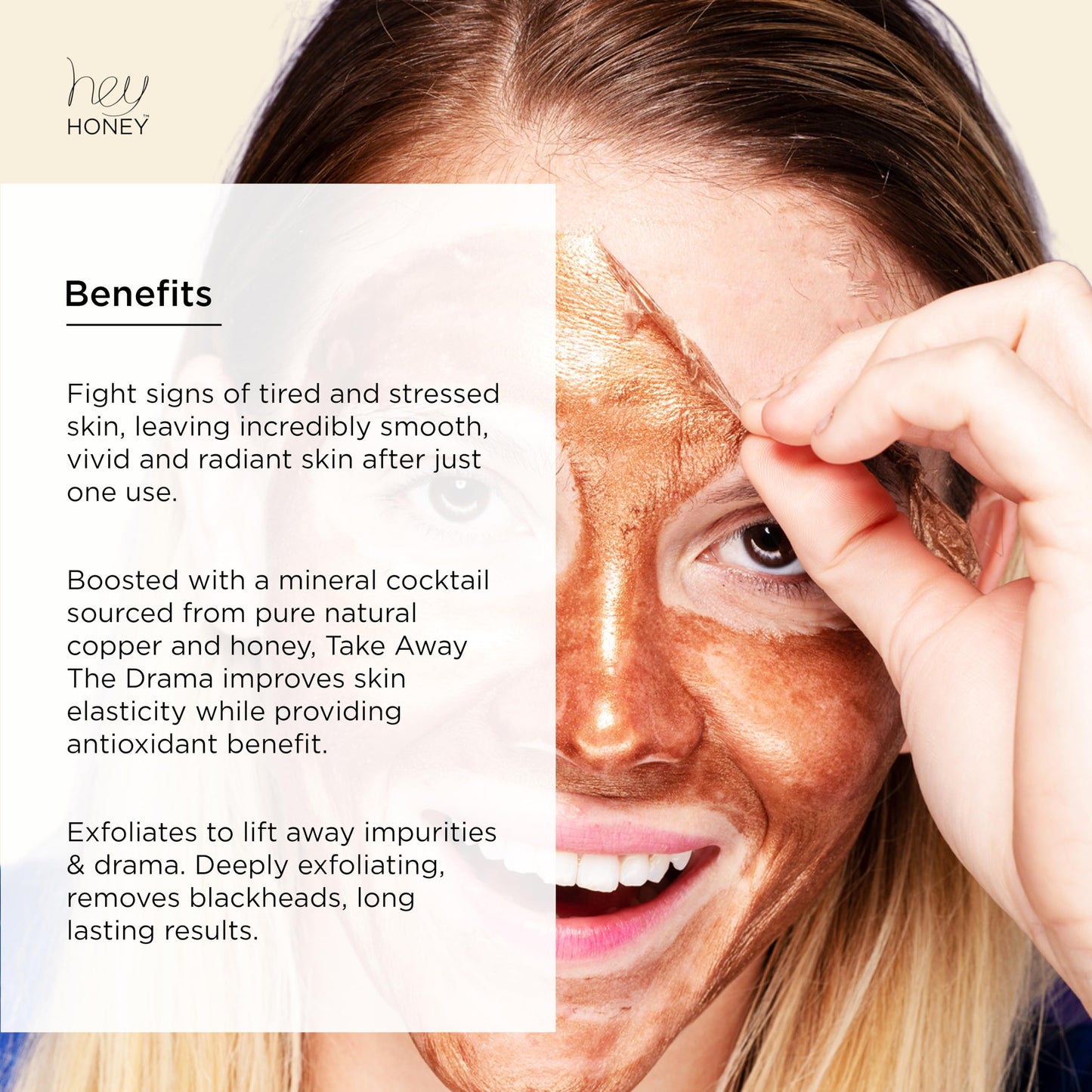 Hey Honey Skincare Copper Peel Off Face Mask with Honey, Propolis & Aloe | Hydrating & Exfoliating Facial Mask for Glowing Skin, Pore Cleansing & Anti-Aging Facial for Dull, Tired Skin 2.2 oz.