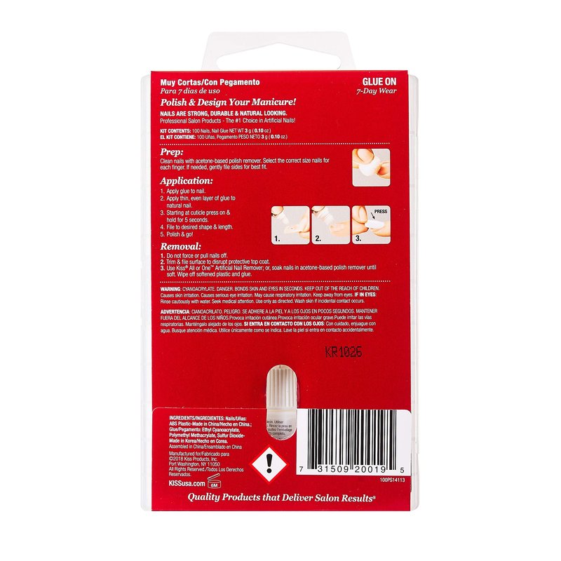 Kiss Products 100 Full Cover Nails, Short Square (4 PACK)