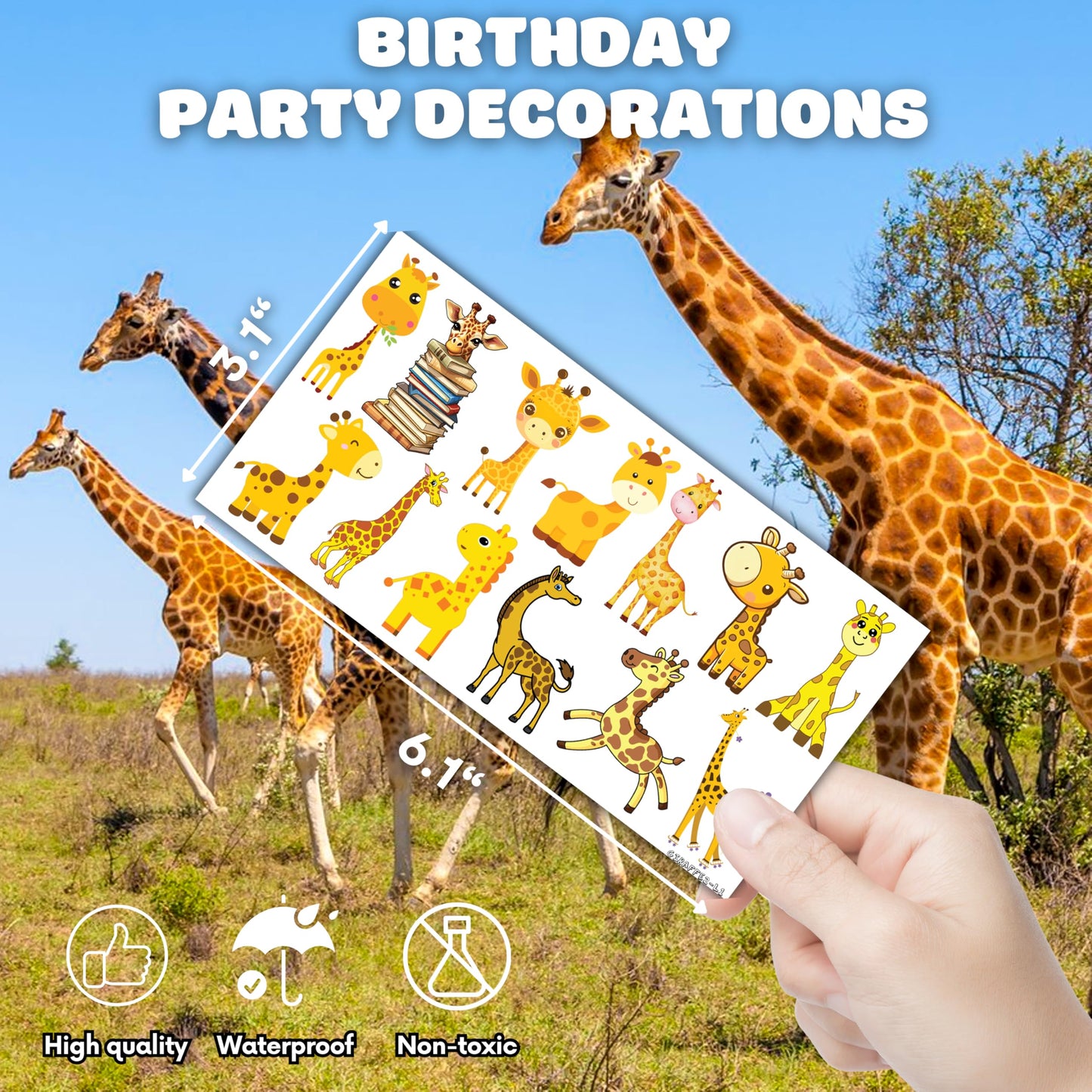 96 PCS Giraffe Face Pre-cut Temporary Tattoos for Kids Sticker