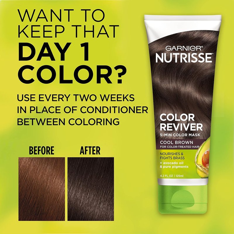 Garnier Nutrisse Hair Color Reviver Mask - Nourishing Cool Brown Treatment | 4.2 Fl Oz, 2 Count