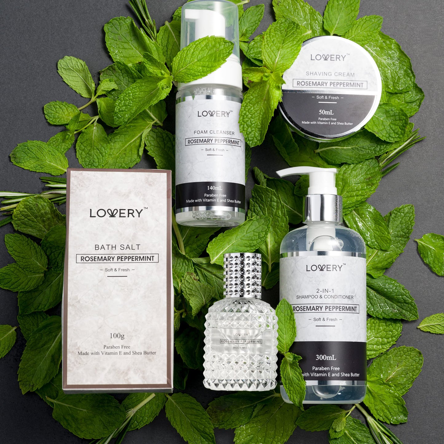 Birthday Gifts, Bath and Body Grooming Self Care Baskets, Rosemary Peppermint Birthday Gifts for Dad, Husband, Him Boyfriend, Spa Basket with Pheromone Perfume, Foam Soap, Beard Brush & More