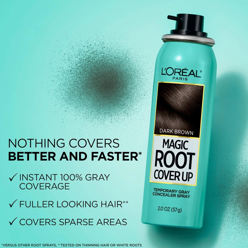 L'Oreal Paris Magic Root Cover Up Gray Hair Spray, 100% Gray Hair Coverage with Buildable, Lightweight, Transfer-Resistant, and Temporary Formula, Ammonia-Free, Dark Brown, 2 oz (2 Count)