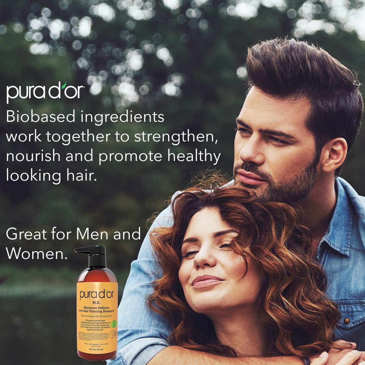 PURA D'OR MD Anti-Hair Thinning Maximum Defense Shampoo - 0.5% Coal Tar, Biotin, Proprietary Herbal Blend For Dry & Itchy Scalp, No Sulfates - For Men & Women, Strong Coal Tar Scent 16 Oz
