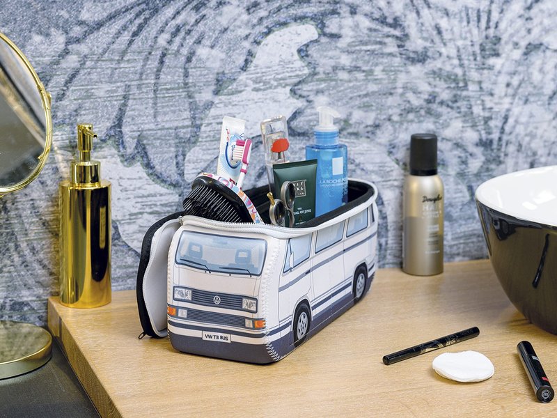 BRISA VW Collection - Volkswagen Neoprene Universal Makeup Cosmetics Toiletry Travel Pharmacy Bag in T3 Bus Vanagon Design (White/Large)