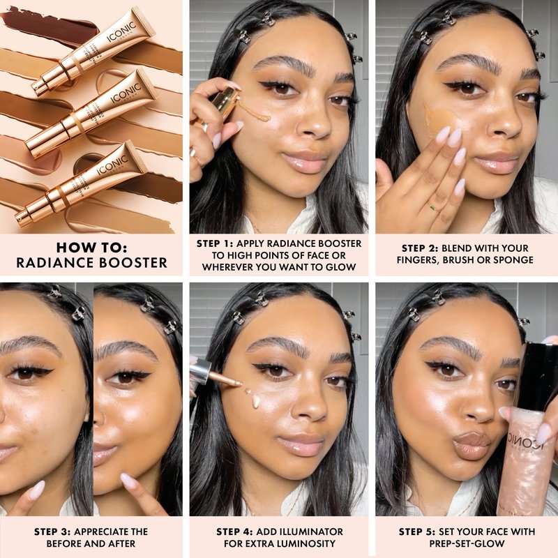ICONIC LONDON Radiance Booster | Liquid Radiance Lightweight Skin Tint for a Glowy Makeup Look, Cruelty Free, Vegan Makeup (Honey Glow) 30 mL/ 1.01 Fl Oz