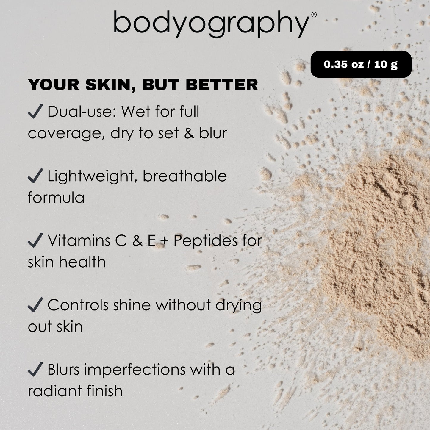 Bodyography Every Finish Micro-Fine Pressed Powder, Dark | Multipurpose Face Powder with Ceramide 2 and Dermaxyl | Lightweight, Silky Texture | For Smooth, Flawless Skin