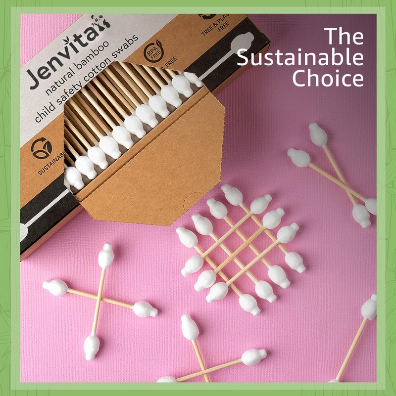 Jenvita 100% Bamboo Swabs for Ears (1000-Pack) - Safety Cotton Swabs for Baby & Personal Care | Safe, Organic Bamboo Baby Ear Cleaner | FSC Certified & Hypoallergenic, Made for All Ages & Pets