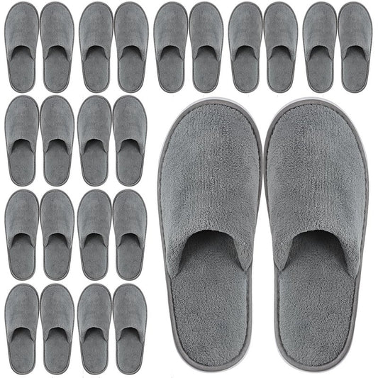 Extrapins 12 Pairs Disposable Slippers,Grey Closed Toe Spa Slippers,Non Slip Hotel Slipper,Soft Coral Fleece Slippers for Women Men,Comfortable House Slipper Bulk for Guests Hotel Home Travel (Grey)
