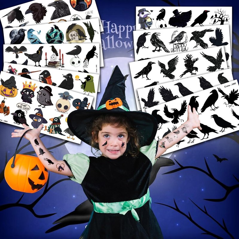 Temporary Crow Bird Tattoos - 100PCS Gothic Raven Stickers for Kids' Birthday Party Favors | Halloween Decorations