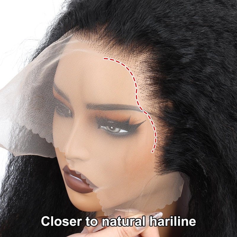Kerriana 13x4 Lace Frontal Human Hair, Kinky Straight 13 by 4 Ear to Ear Transparent 12 Inch Yaki Straight Frontal Closure Natural Black Color For Women