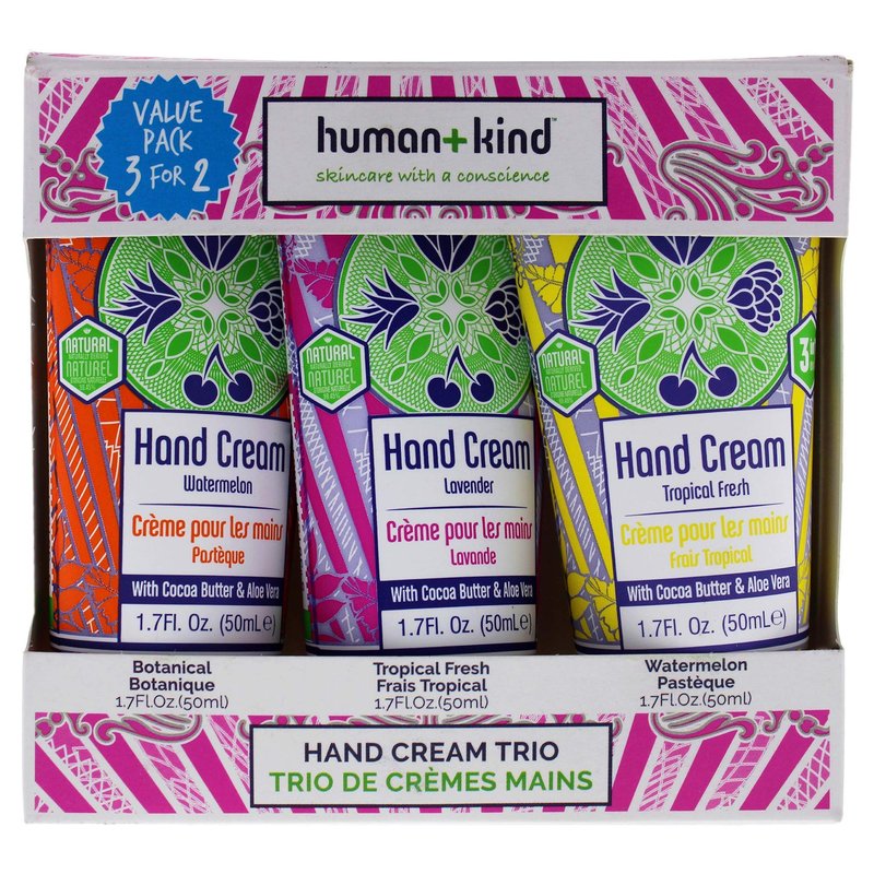 Human+Kind Moisturizing Hand Cream Trio - Three Scented Hydrating Creams with Avocado Oil and Shea Butter - Intense, Fast Absorbing Moisturizer for Smooth Skin - For Dry, Cracked Skin Relief - 3 pc