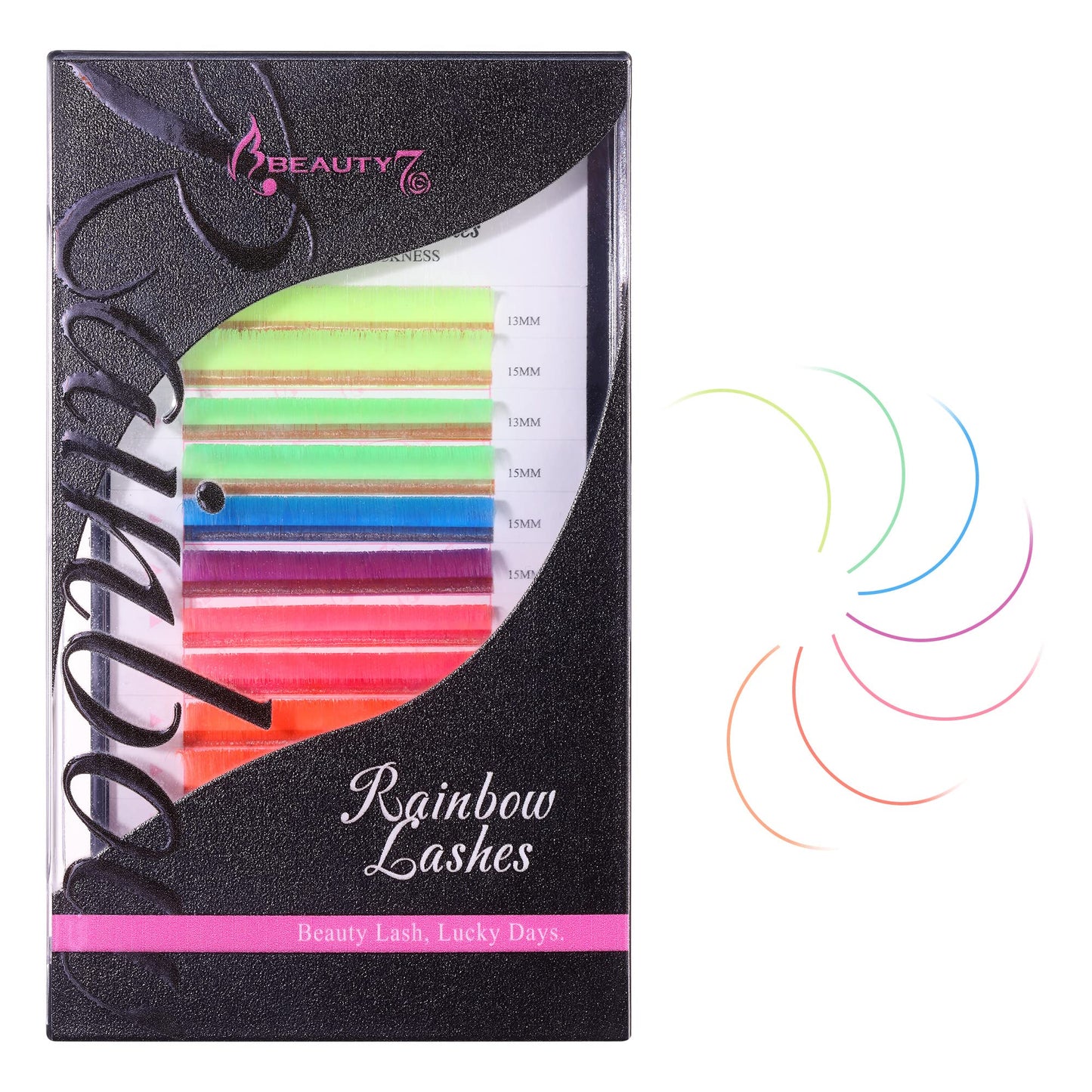 Beauty7 Colored Lash Extension Easy Fan Neon Rainbow Lashes 7 Colors Volumn Lashes Ombre Lash Extensions Self Fanning D+ Curl 0.07mm 13mm 15mm Dramatic Eyelashes