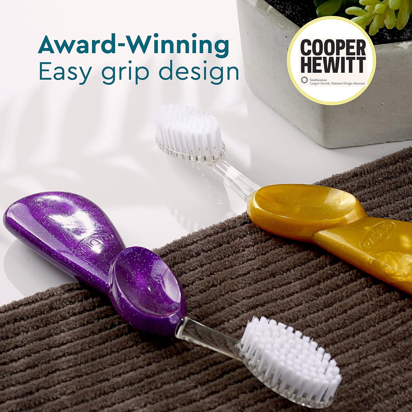 RADIUS Big Brush Toothbrush - BPA Free, ADA Accepted, Gum Health Improvement | Right Hand - Coral/Purple/Soda Pop - Set of 3