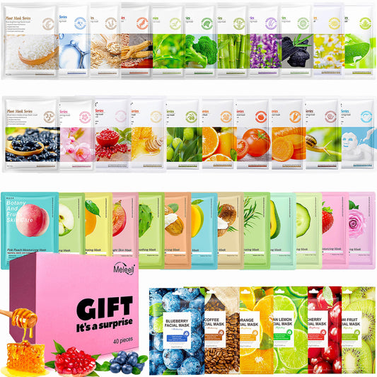 Meleell 40 Pack Collagen Face Masks Skincare Bulk for All Skin Types,Hydrating Spa Sheet Mask for Sensitive Skin, Facial Mask Sets For Women Skin Care,Hydrating Face Mask Gifts Set for Teen Girls
