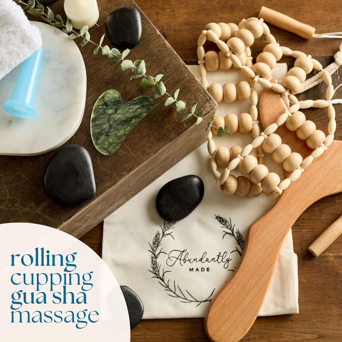 7-Piece Lymphatic Drainage Massage Kit | Dry Brush, Wooden Paddle, Rope Roller, Jade Gua Sha, Silicone Cup, Linen Bag & E-Book | Wood Therapy, Maderoterapia & Body Sculpting Tools