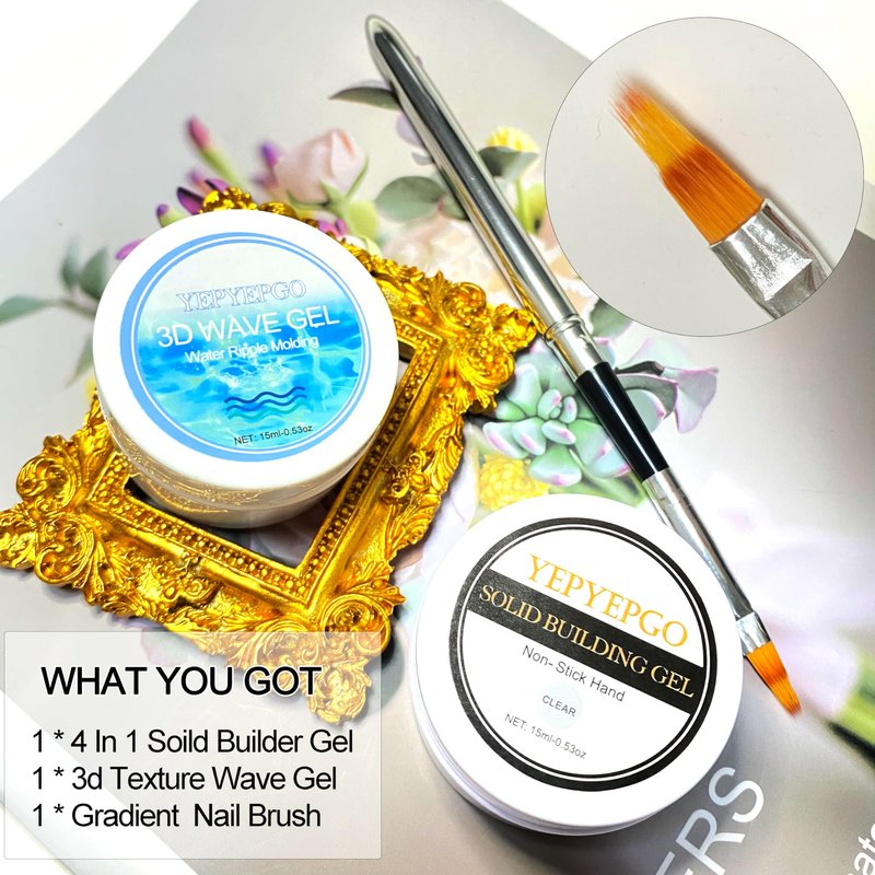 YEPYEPGO 3D Sculpting Gel for Nail Art, 2Pcs Non-Sticky Hand Solid Sculpture Builder Gel and Hard 3D Molding Gels with Pro Brush U V Soak Off Salon Quality DIY at Home, Clear, 30g