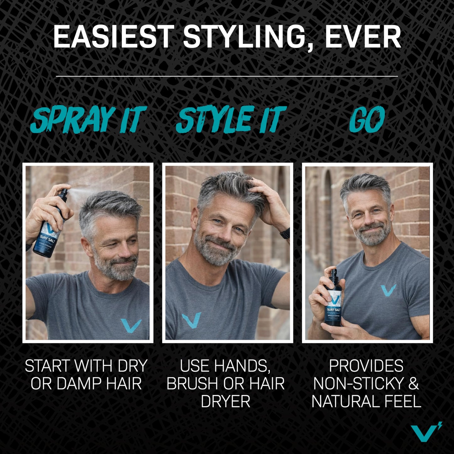 VOLT Surf Sea Salt Spray for Hair & Beard – Natural Volumizing & Texturizing Spray with Activated Charcoal, Sea Kelp & Green Tea – Aerosol-Free, Travel-Size, Aluminum Bottle