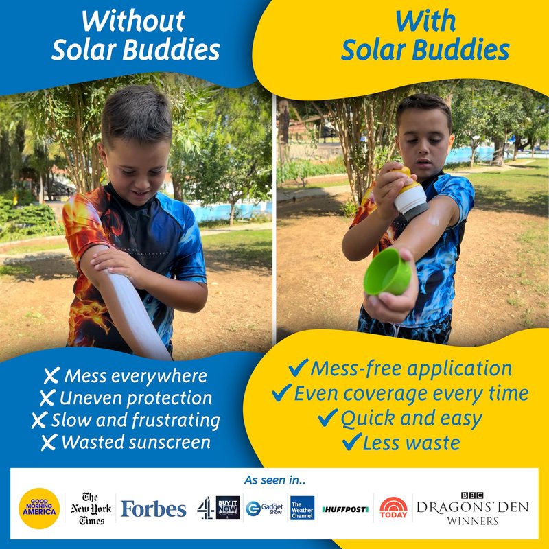 Solar Buddies Sunscreen Applicator - Single Green - Refillable Roll on Sponge Sunscreen, Suncream & Lotion Applicator For Kids, Adults & Families - Holds 3.4fl oz, Perfect Size for Travel