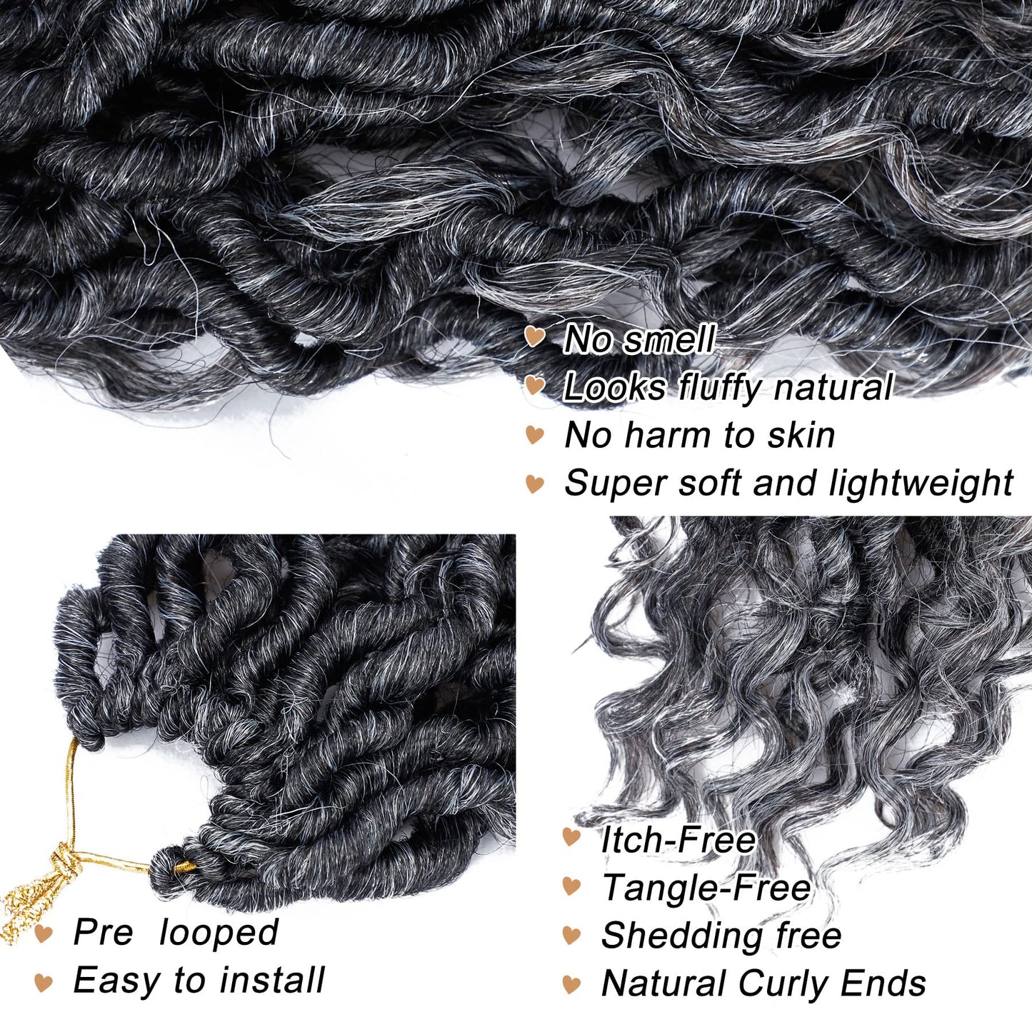 14 Inch Goddess Locs Crochet Hair for Black Women 6 Packs, T1B/Grey
