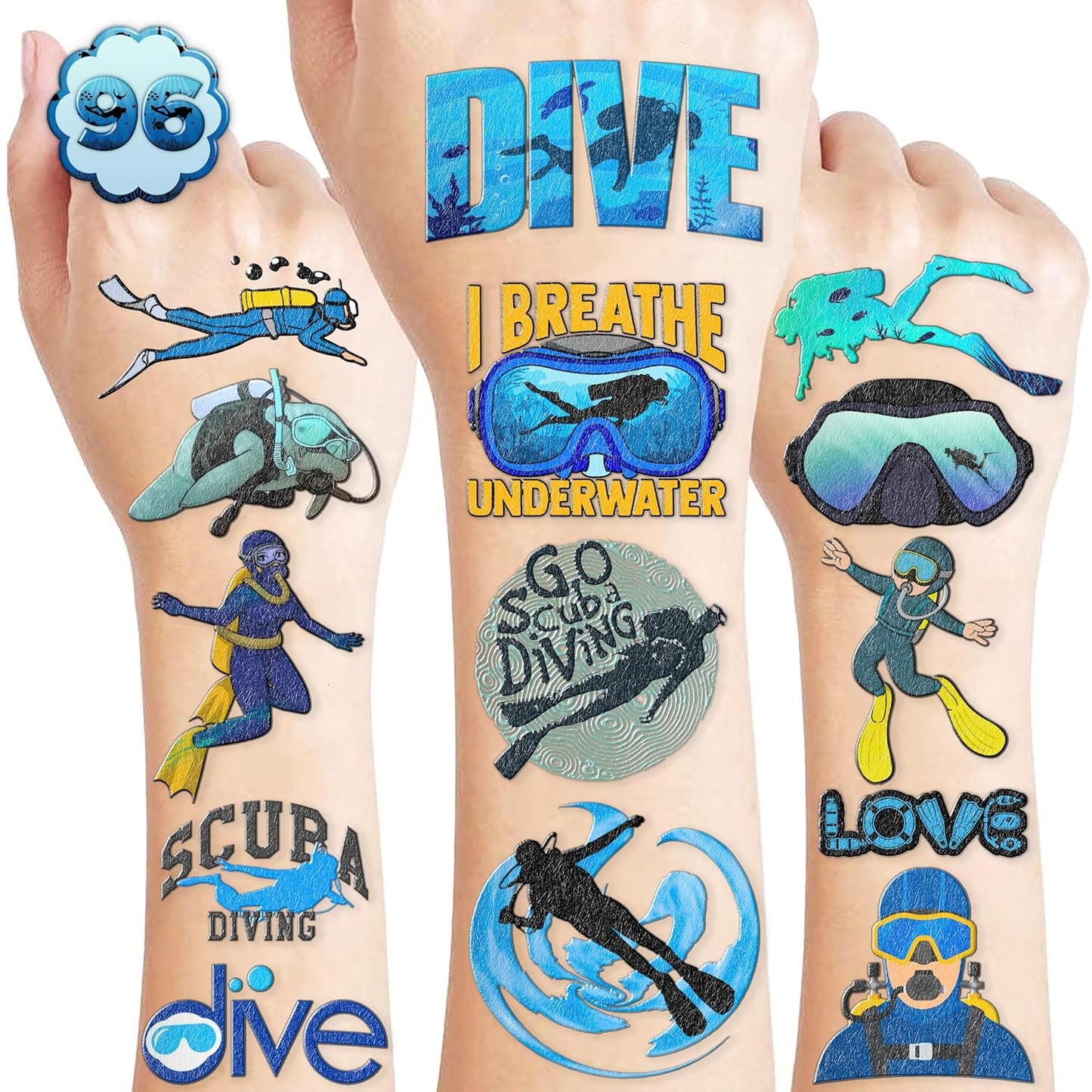 Cool Scuba Diving Temporary Tattoos - 96PCS Ocean-Themed Stickers for Summer Beach Parties | Fun Gifts for Kids