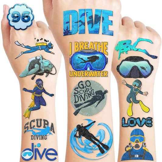 Cool Scuba Diving Temporary Tattoos - 96PCS Ocean-Themed Stickers for Summer Beach Parties | Fun Gifts for Kids