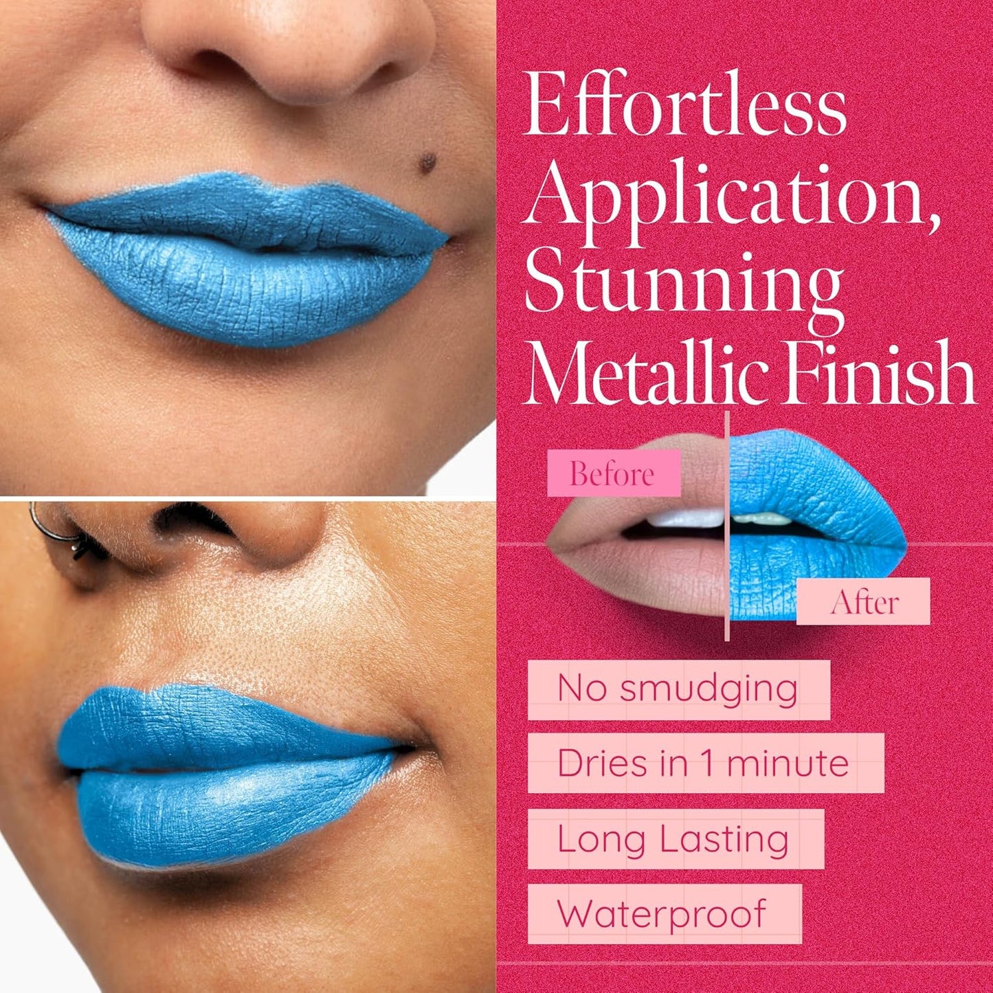 Aromi Metallic Liquid Lipstick - Bright Blue Smudge-Proof Color | Vegan, Long Wear, Shimmery Finish